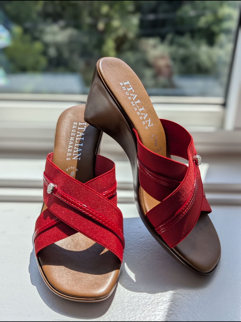 Italian Shoemakers Red Crisscross Heeled Sandals
